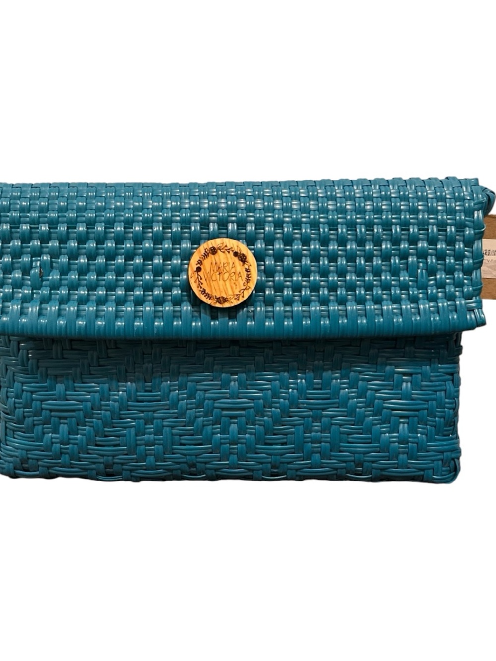 NWT Victoria Maria Woven Teal Clutch. Recycled plastic hand woven